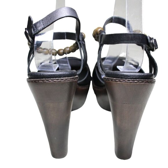 UGG Platform Sandals Leather Size 10 Black Naima Boho Beaded Ankle Strap - Picture 3 of 10